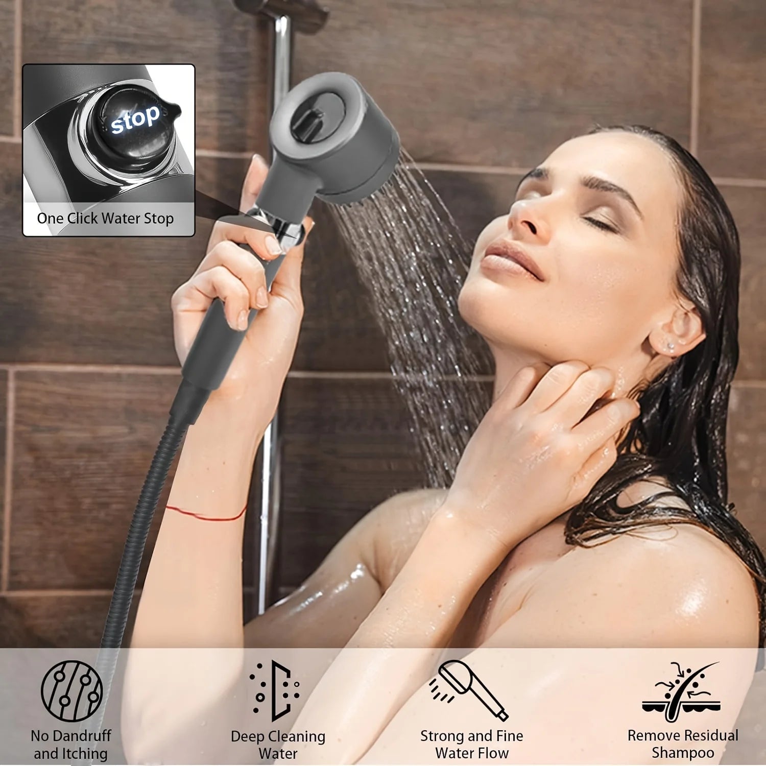 High Pressure Shower Head Scalp Massager Shampoo Brush - Softens Hard Water - 3 Settings - Detachable Design - Skin Hair Care