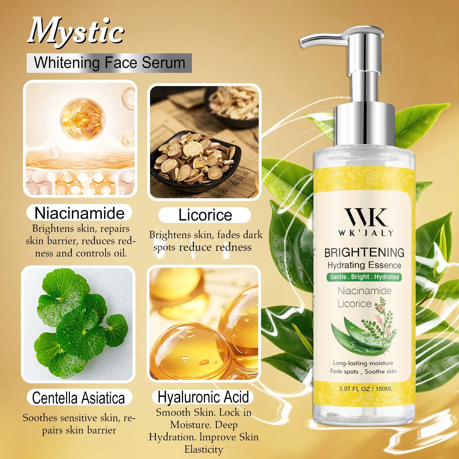 WK JALY Whitening Skin Care Set for All Skin Tone, Moisturizing Face and Body, Remove Acne, Dark Spots, Melanin, Freckles