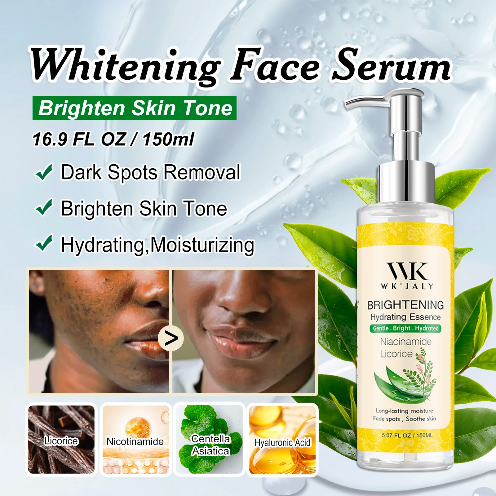 WK JALY Whitening Skin Care Set for All Skin Tone, Moisturizing Face and Body, Remove Acne, Dark Spots, Melanin, Freckles