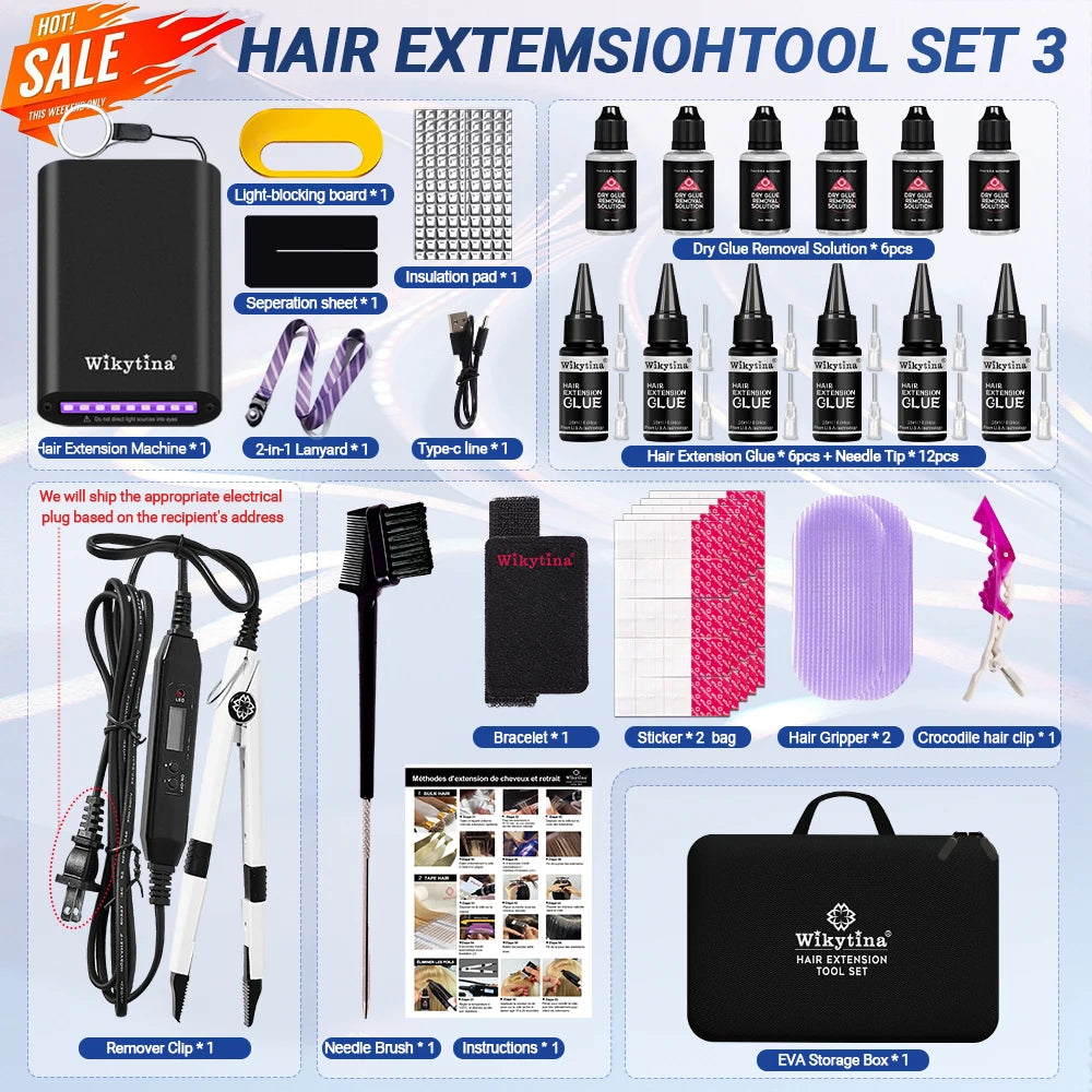 Professional UV Light Hair Extensions Machine Salon Grade Tools UV Curing Adhesive Glue Remover Machine Complete Styling Kit