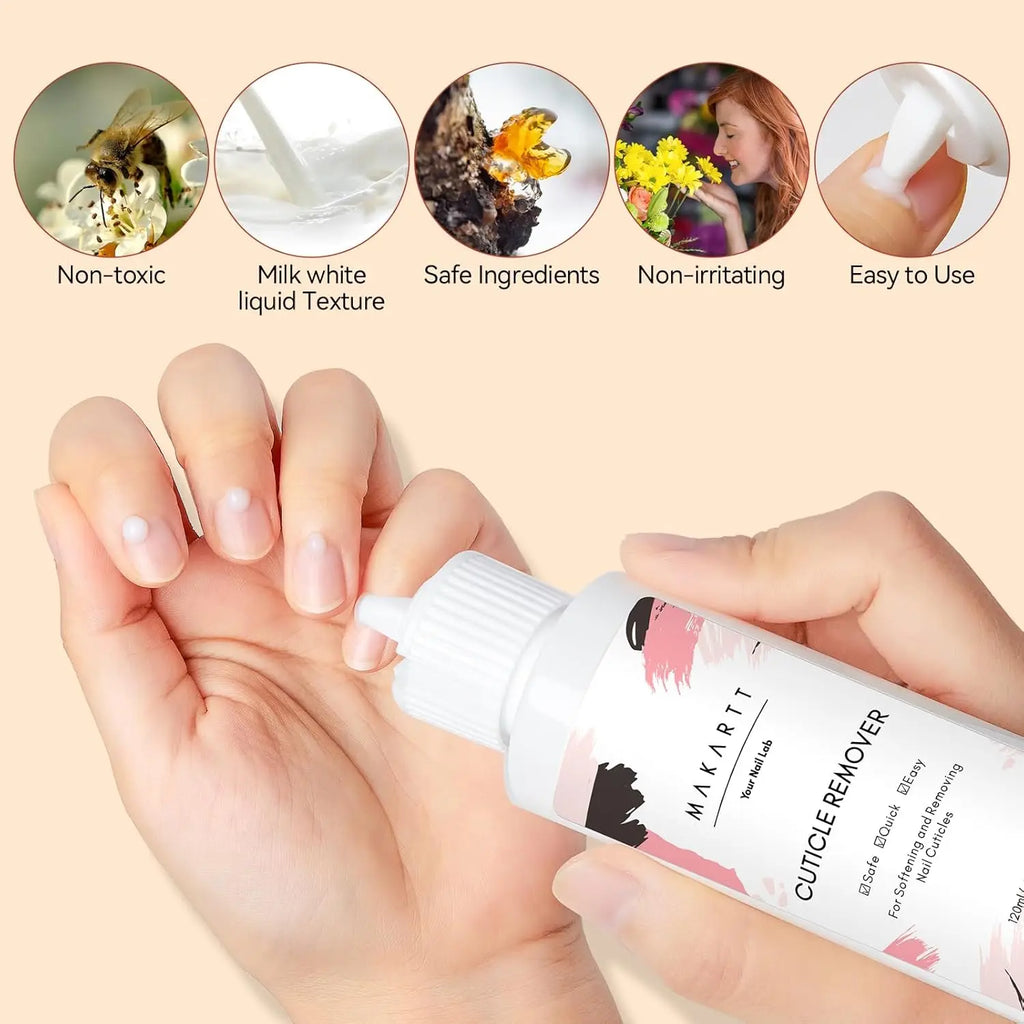 Makartt Cuticle Remover Kit, Manicure Nail Care with Cuticle Oil Pen, Cuticle Trimmer, Nail File & 120ml Cuticle Remover Liquid