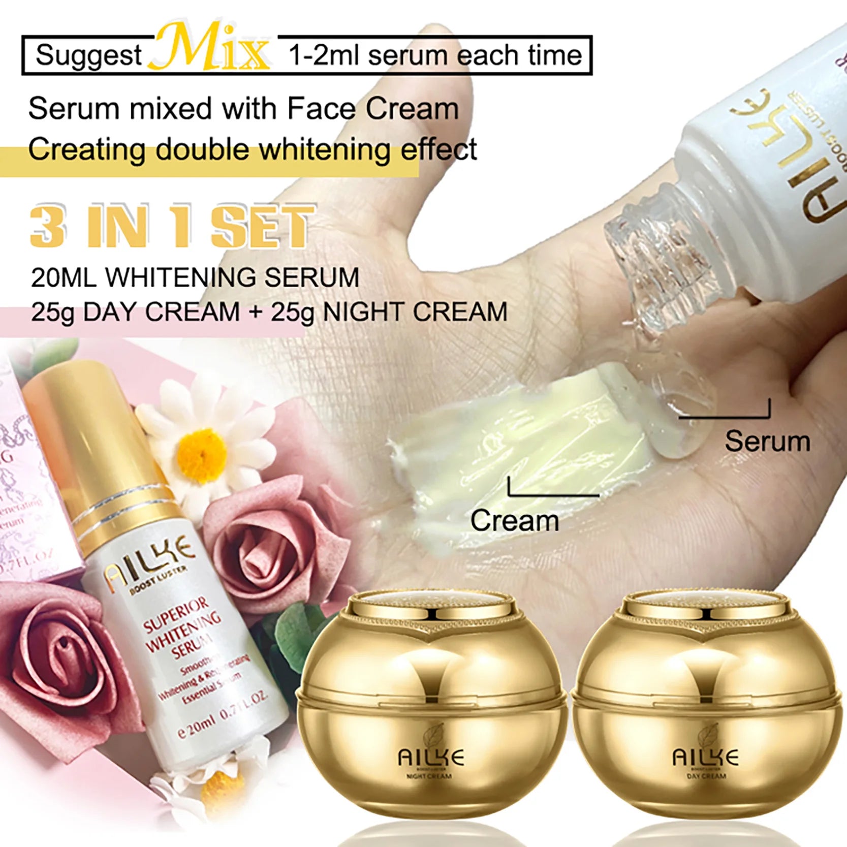 AILKE Collagen Lightening Face Care Set, Moisturizing, Even Skin Tone, Anti-Aging, Wrinkles, For All Skin Types Cosmetics