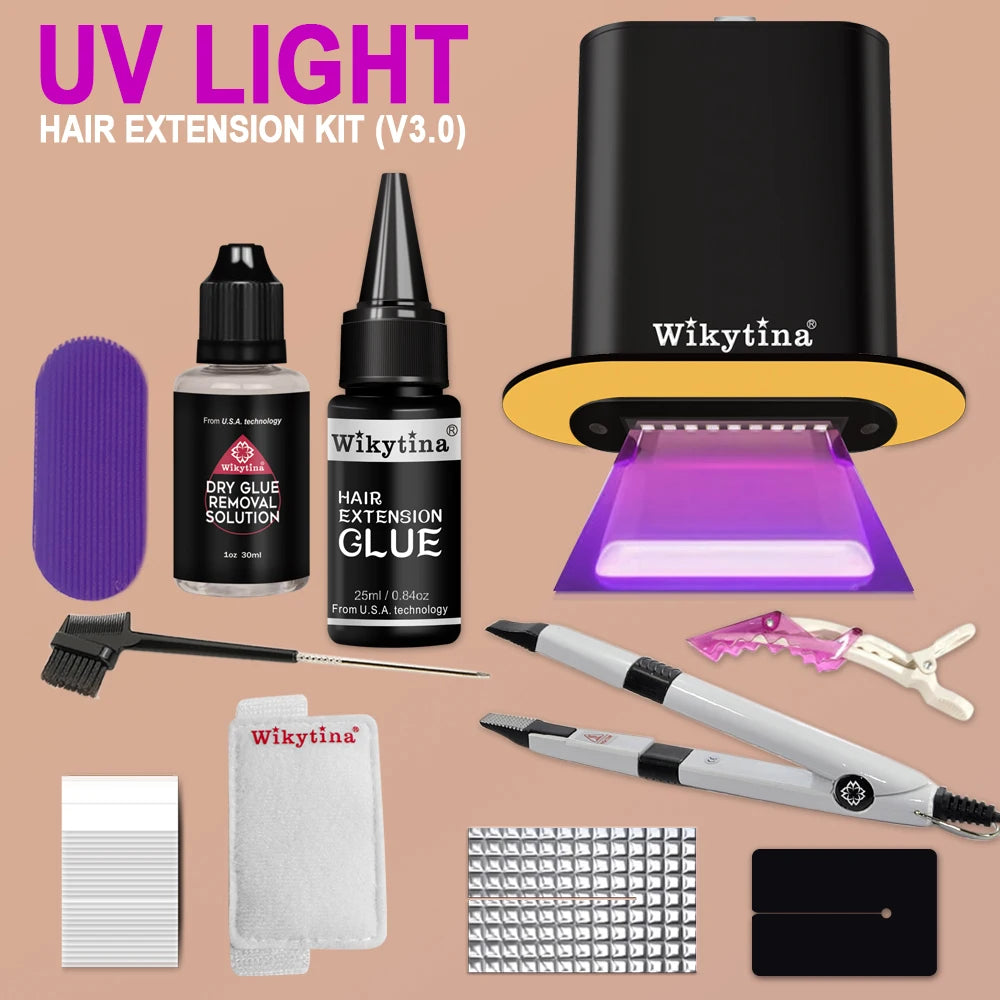 NEW UV V Light Technology Hair Extensions kit Machine Remover Glue applicance tools Set For Tape Hair extension for salon