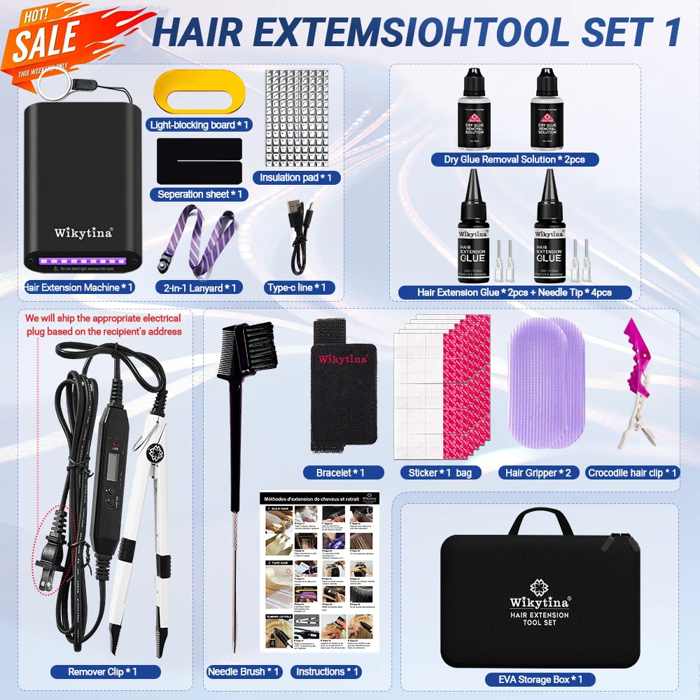 Professional UV Light Hair Extensions Machine Salon Grade Tools UV Curing Adhesive Glue Remover Machine Complete Styling Kit