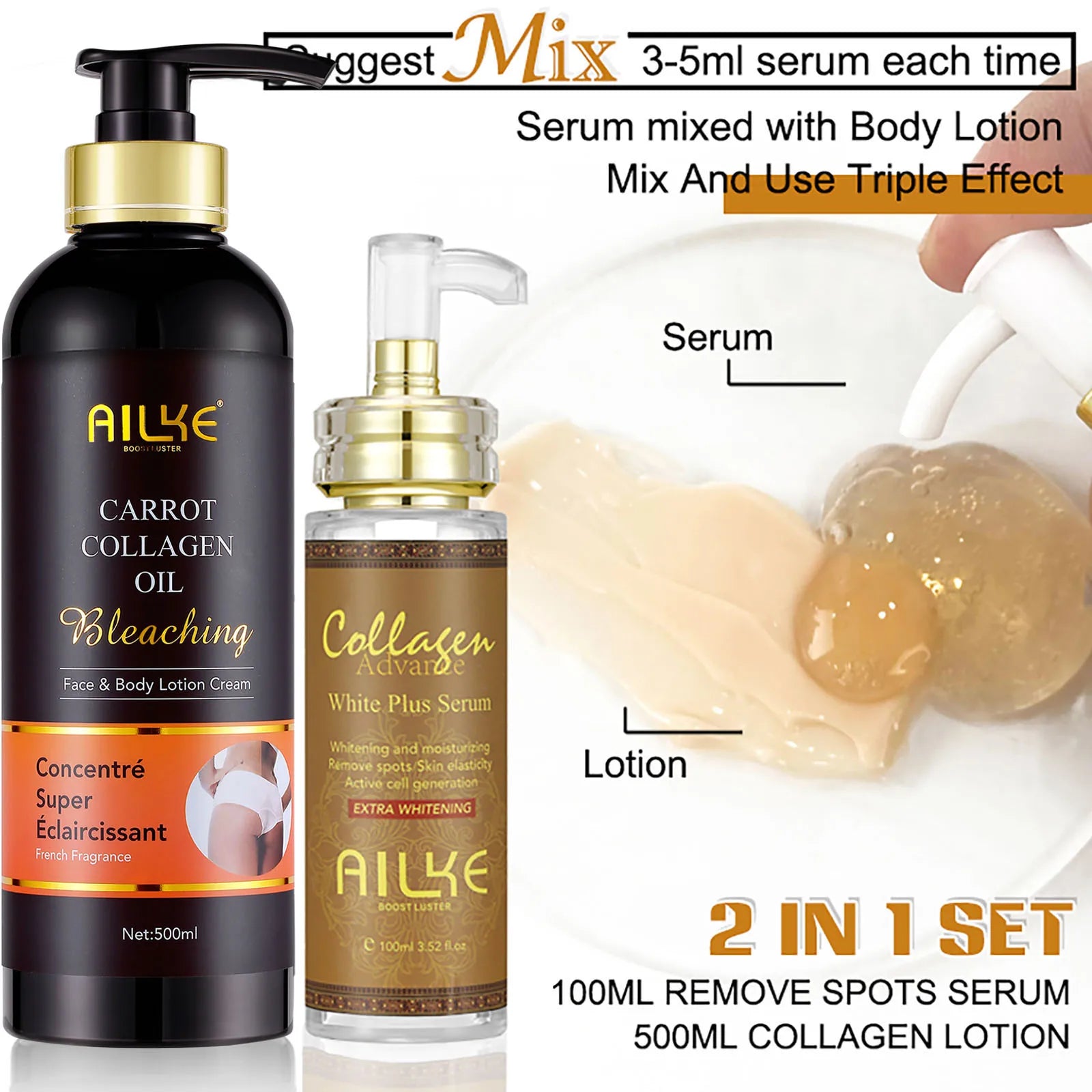 AILKE Whitening Skin Care Set, With Nicotinamide, Glutathione, Moisturizing, Even Skin Tone, Remove Dark Spot, Freckle, Melanin