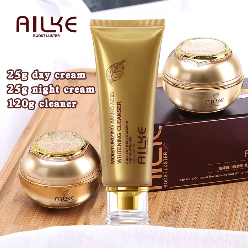 AILKE Collagen Lightening Face Care Set, Moisturizing, Even Skin Tone, Anti-Aging, Wrinkles, For All Skin Types Cosmetics