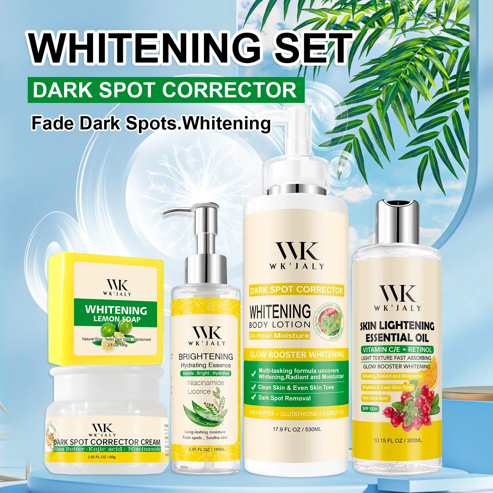 WK JALY Whitening Skin Care Set for All Skin Tone, Moisturizing Face and Body, Remove Acne, Dark Spots, Melanin, Freckles