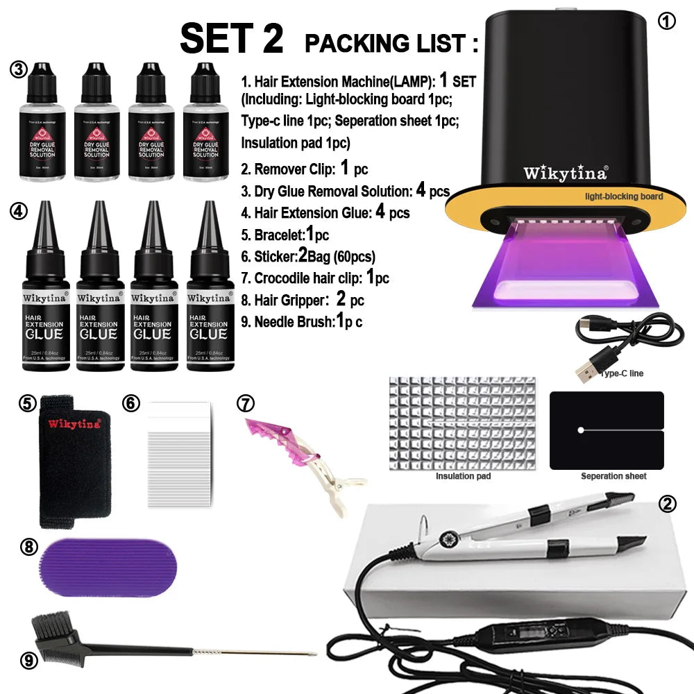 2026 WIKYTINA NEW UV Light Hair Extensions Kit V Light Hair Extension Machine Professional Tools Glue for Hair Extensions