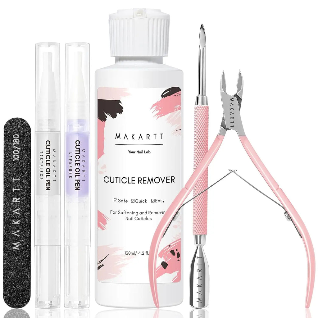 Makartt Cuticle Remover Kit, Manicure Nail Care with Cuticle Oil Pen, Cuticle Trimmer, Nail File & 120ml Cuticle Remover Liquid