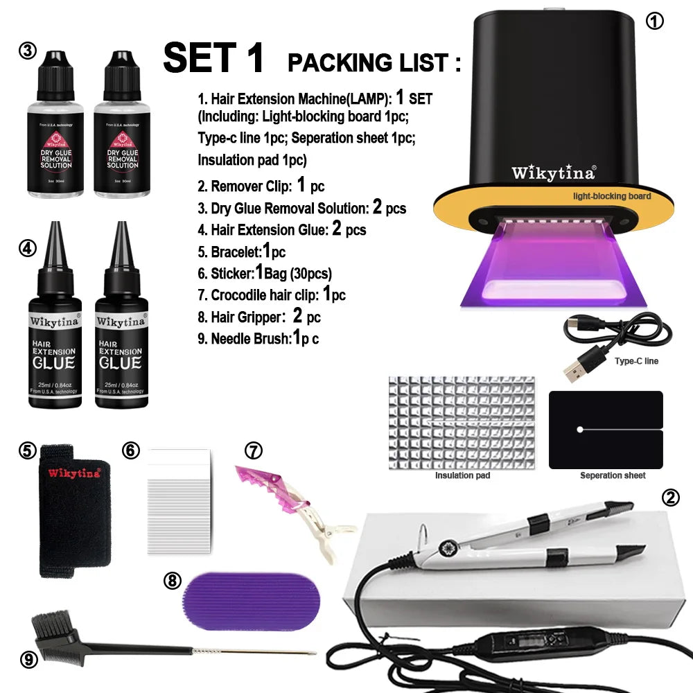 2026 WIKYTINA NEW UV Light Hair Extensions Kit V Light Hair Extension Machine Professional Tools Glue for Hair Extensions